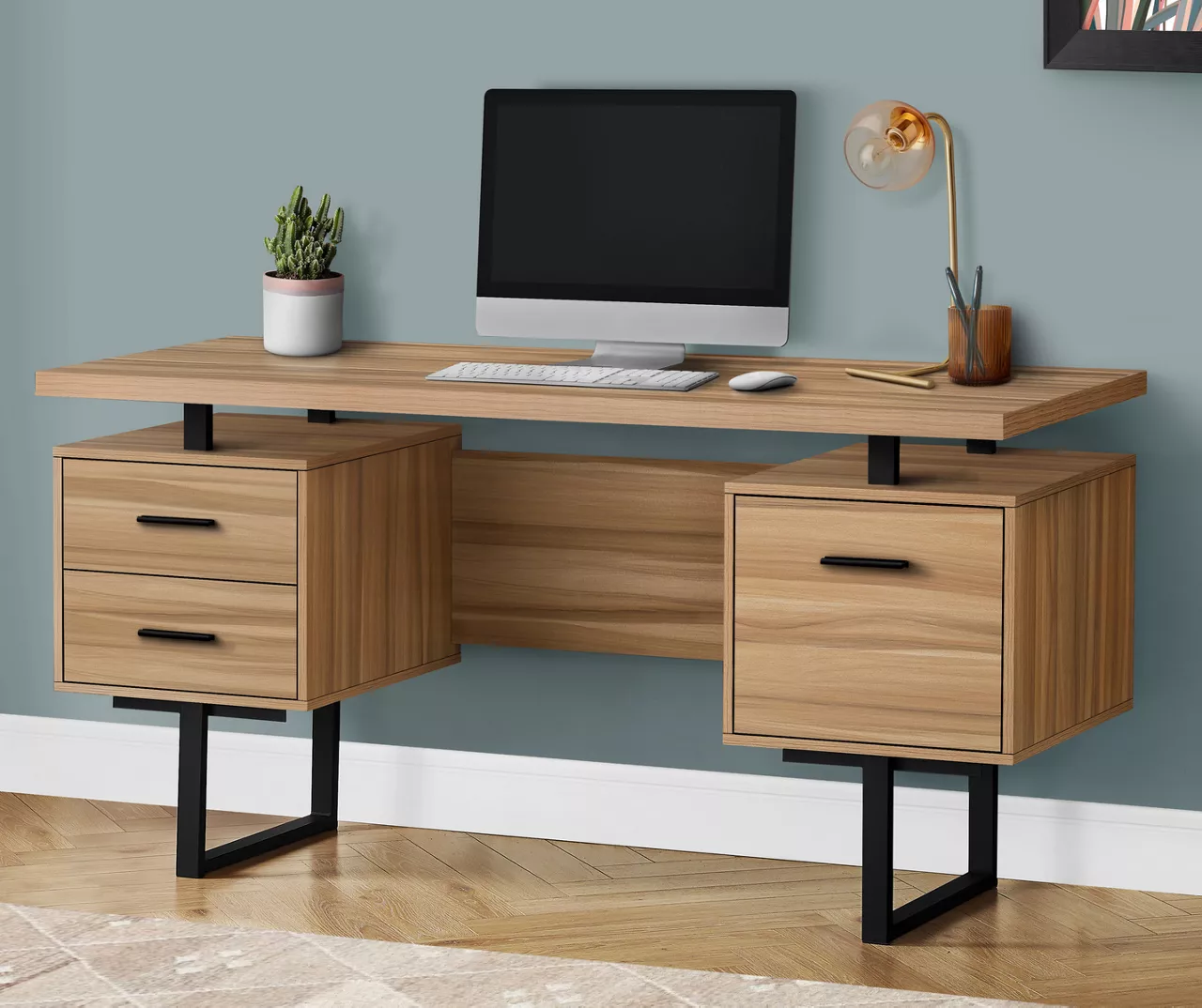 Light Brown Reclaimed Wood Look Reversible Computer Desk - Image 2