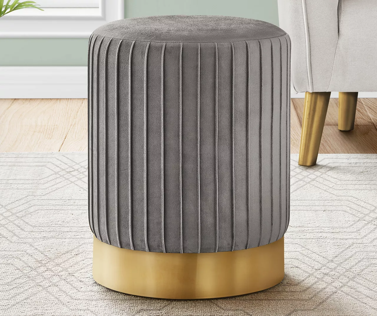 Pleated Velvet Upholstered Ottoman - Image 12