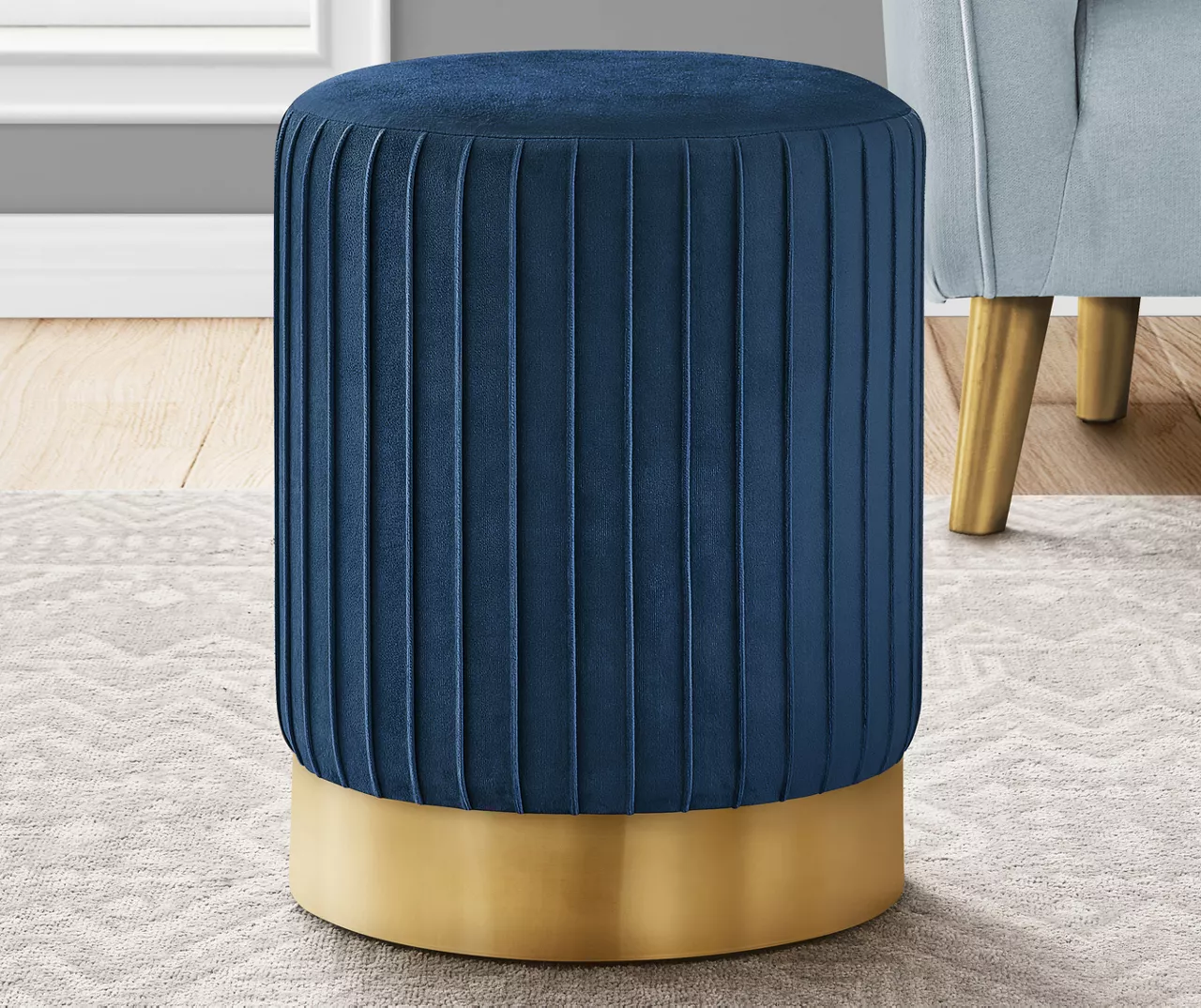 Pleated Velvet Upholstered Ottoman - Image 6