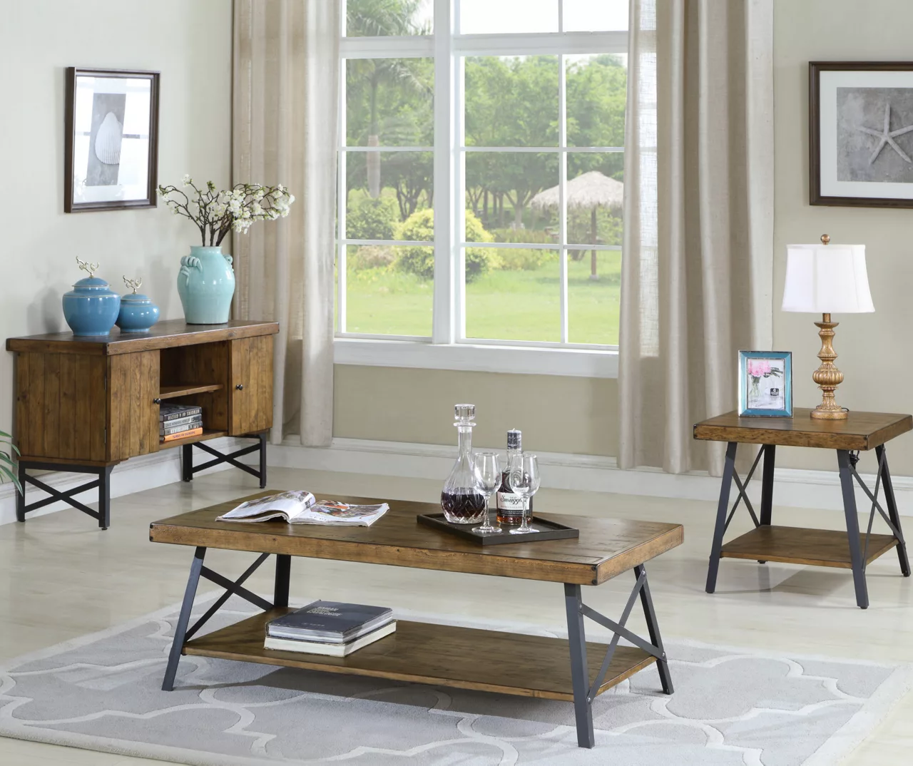 Pomona Pine Brown & Steel Gray 24" Wood Open-Shelf End Table - Image 5