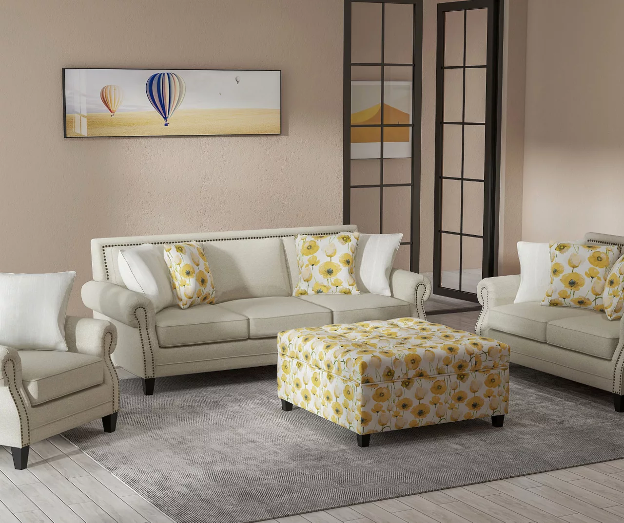 Golden Poppy Wood Leg Storage Ottoman - Image 3