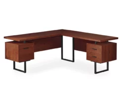 Cherry Wood Look 3-Drawer L-Shaped Corner Computer Desk