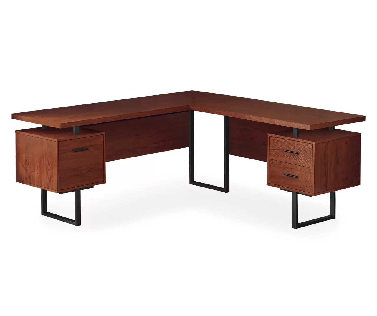 Cherry Wood Look 3-Drawer L-Shaped Corner Computer Desk