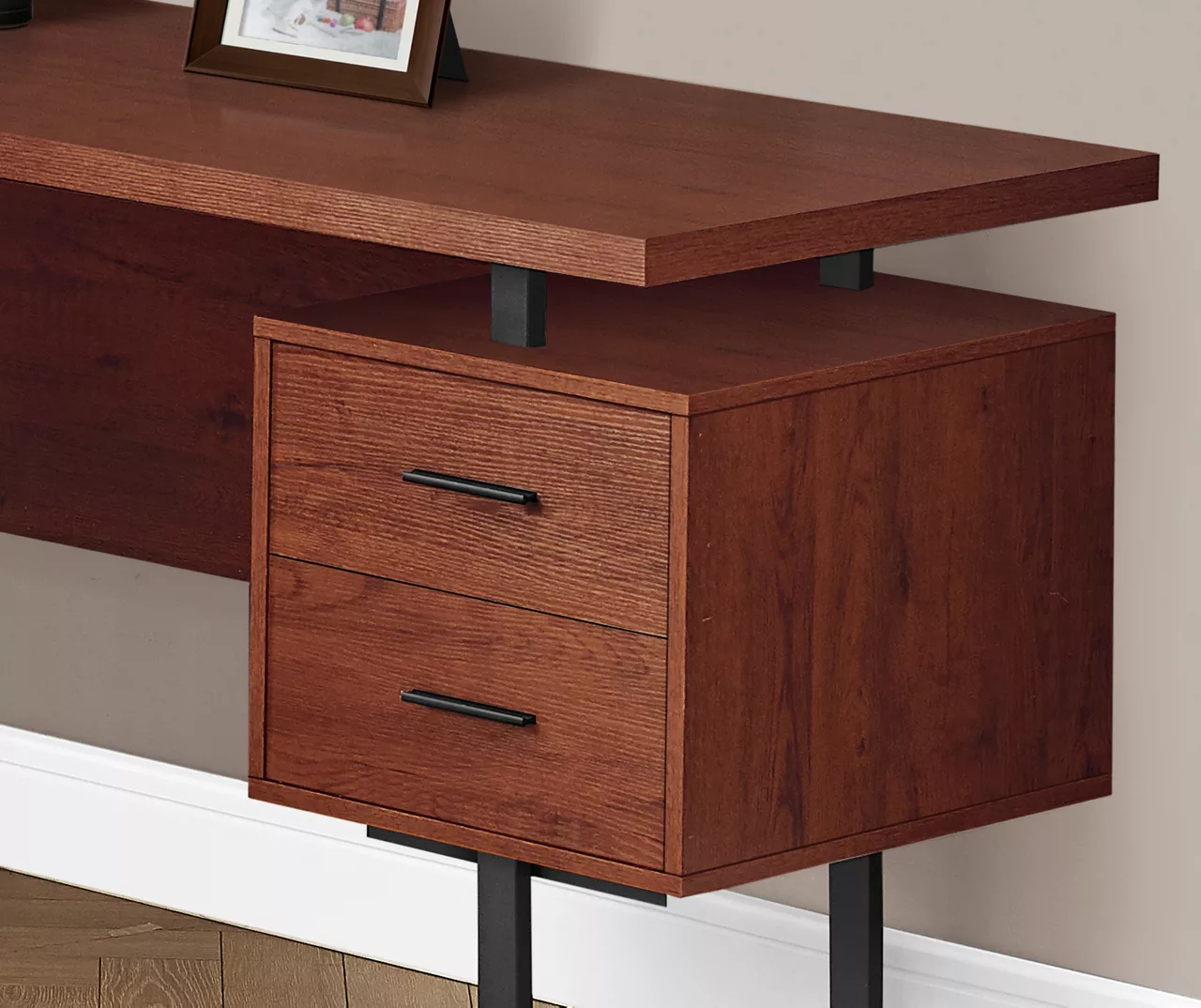 Cherry Wood Look 3-Drawer L-Shaped Corner Computer Desk - Image 4