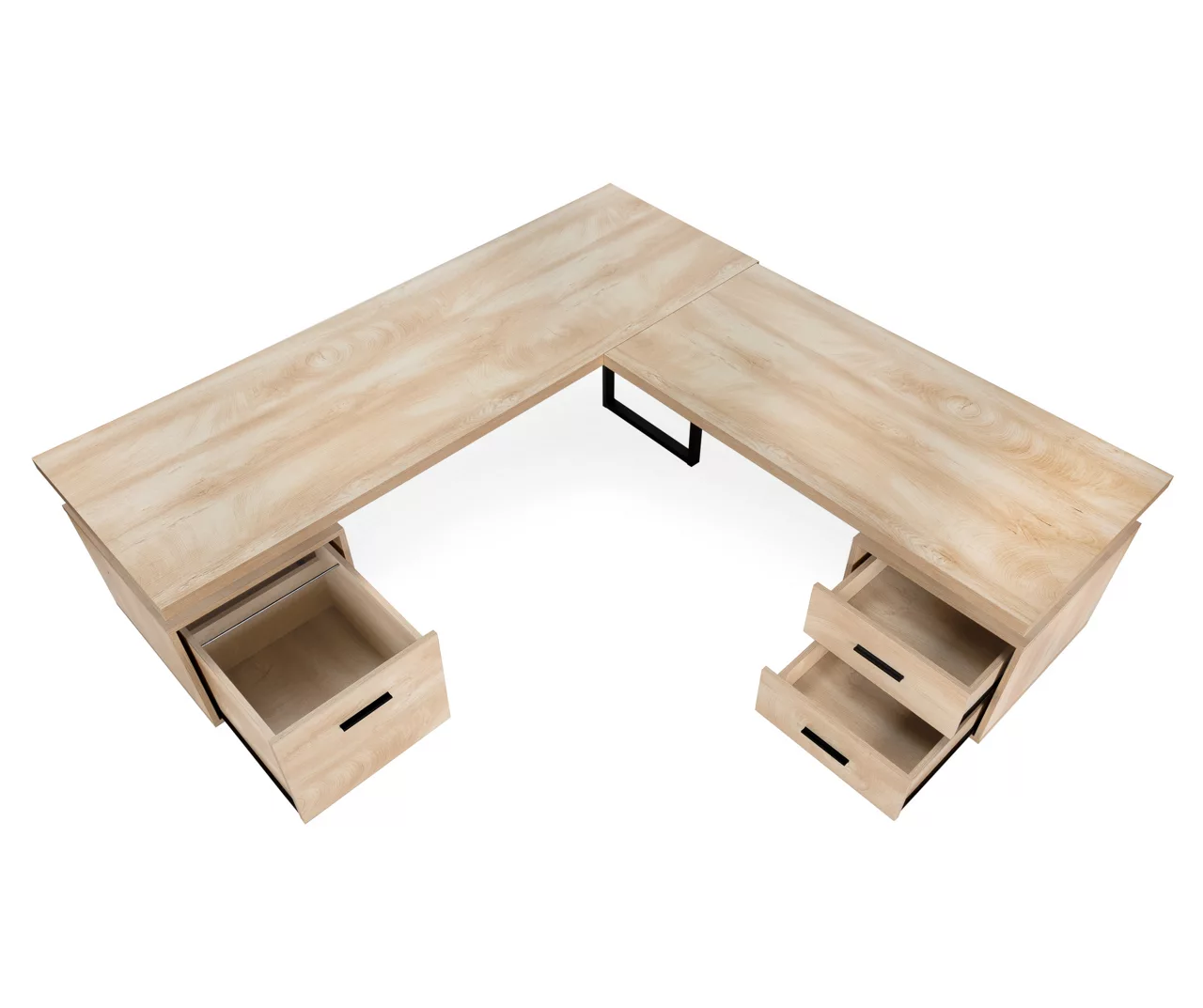 Natural Wood Look 3-Drawer L-Shaped Corner Comptuer Desk - Image 7