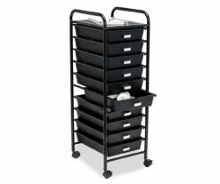 Black Metal 10-Drawer Rolling Storage Cart
