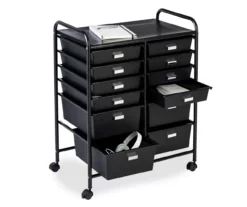 Black Metal 12-Drawer Rolling Storage Cart