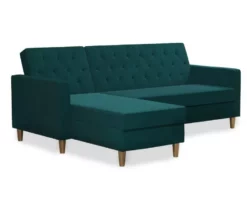 CosmoLiving Liberty Green Velvet Sectional Storage Futon