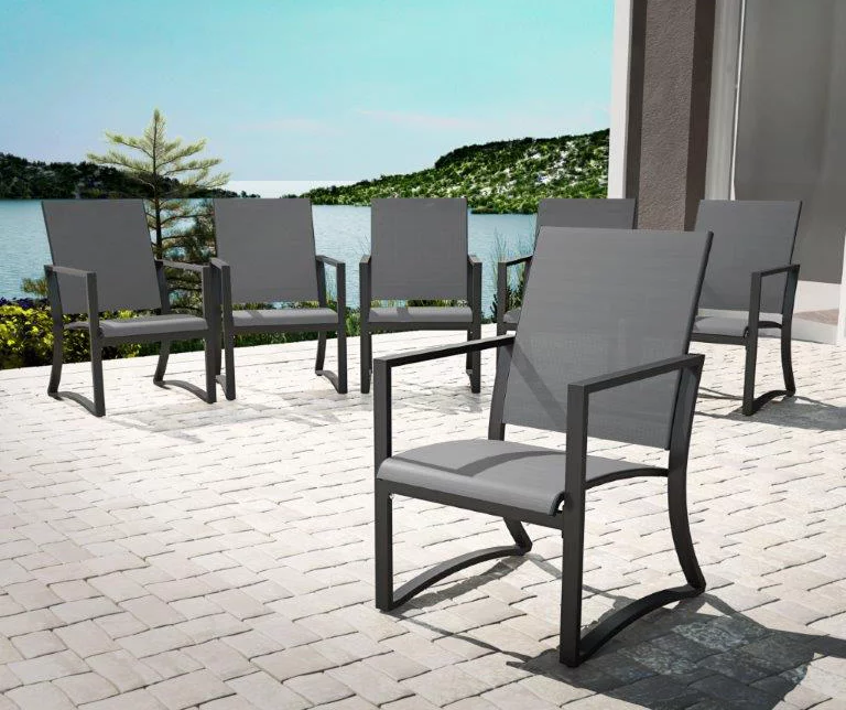 COSCO Capitol Hill Gray Sling Patio Dining Chairs, 6-Pack