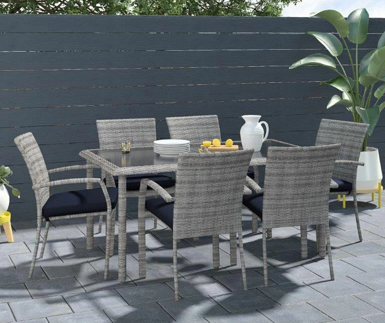 Lakewood Ranch Gray Glass & Wicker Patio Dining Table - Image 4