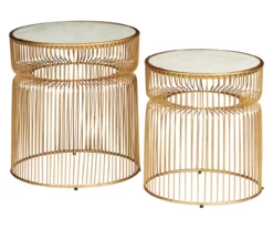Vernway White Marble & Gold Metal 2-Piece Accent Table Set