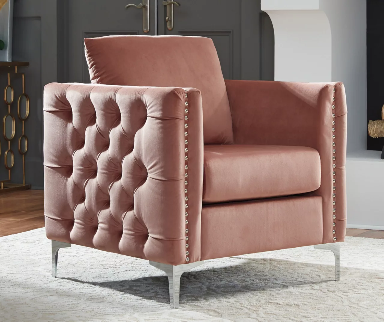 Lizmont Blush Tufted Velvet Accent Chair - Image 3