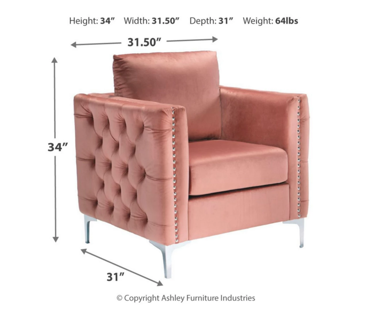 Lizmont Blush Tufted Velvet Accent Chair - Image 7