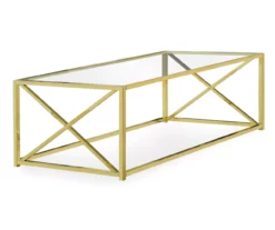 Tempered Glass & Gold Metal X Coffee Table