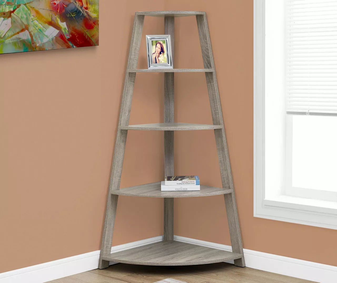 Monarch 4-Shelf Etagere Corner Bookcase - Image 10