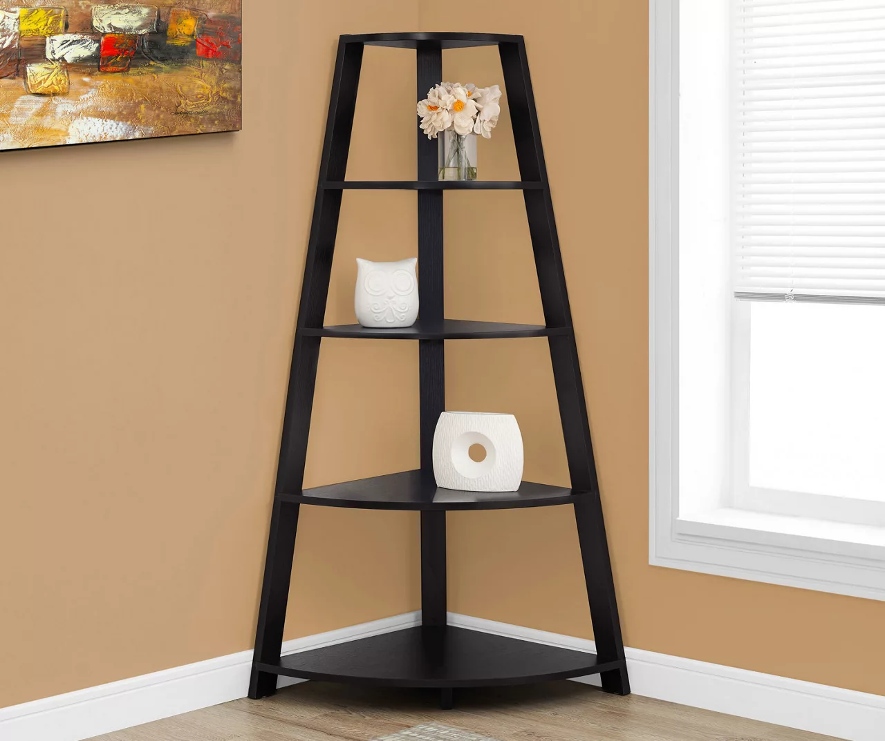 Monarch 4-Shelf Etagere Corner Bookcase - Image 4