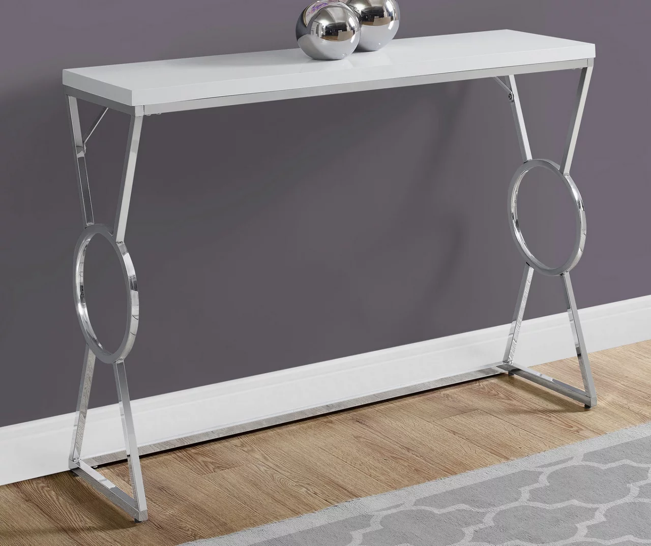Glossy White Chrome Circle Leg Accent Table - Image 2