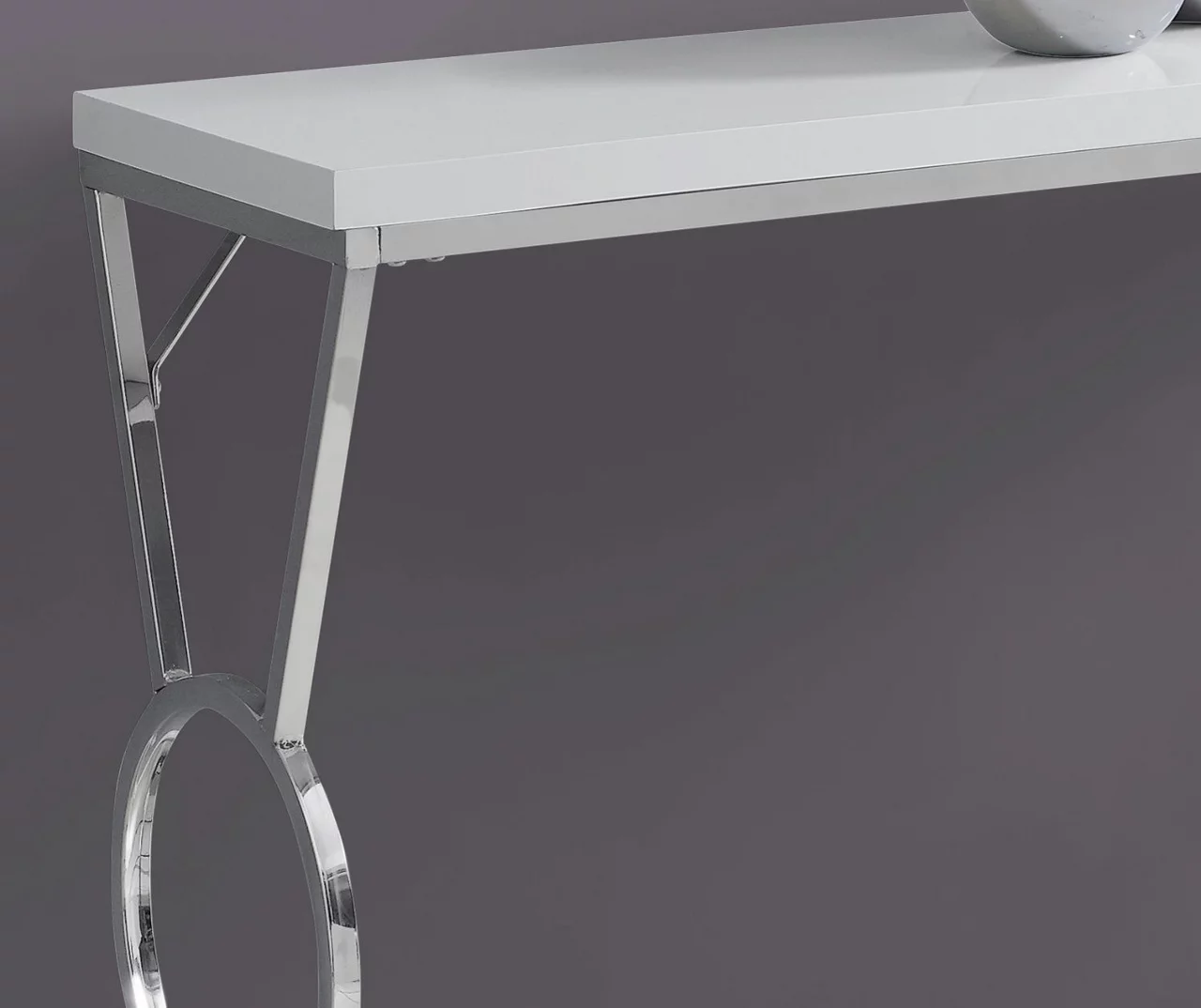 Glossy White Chrome Circle Leg Accent Table - Image 3