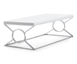Glossy White & Chrome Metal Coffee Table