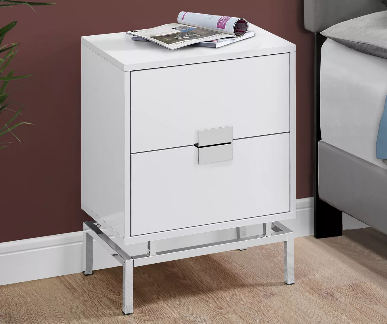 Glossy White & Chrome Metal Retro Accent Table - Image 3