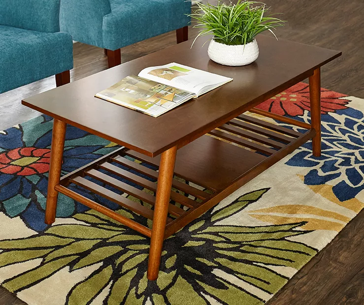 Presley Brown 2-Tier Slatted Wood Coffee Table - Image 2