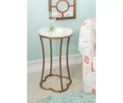 Globa Designs White & Gold Capiz Mosaic Beehive Accent Table