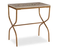 Global Designs Gold Geometric Capiz Mosaic Fish Pattern Accent Table