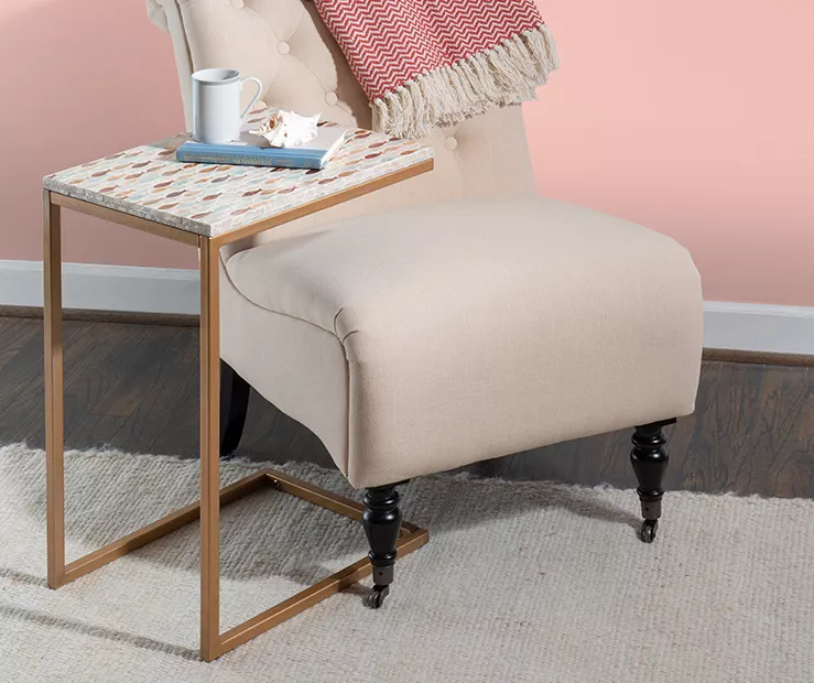 Global Designs Gold Geometric Capiz Mosaic Fish Pattern C Accent Table - Image 2