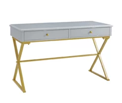 Glam Gray & Gold 2-Drawer Campaign Desk