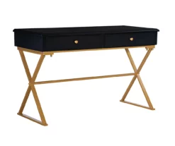 Glam Black & Gold 2-Drawer Campaign Desk