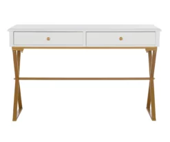 Glam White & Gold 2-Drawer Campaign Desk