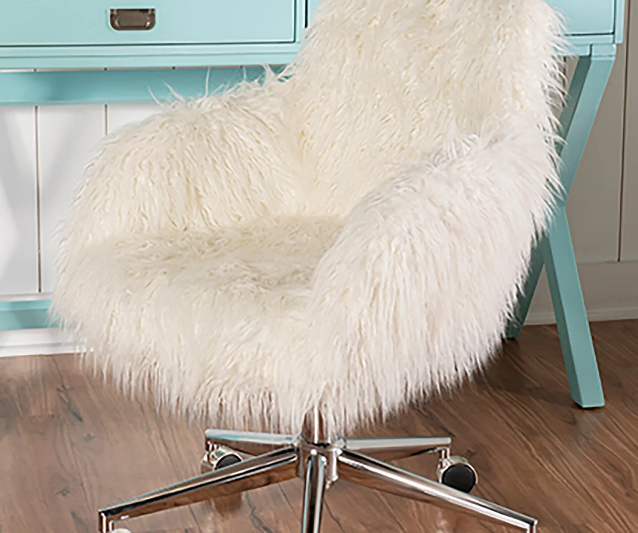 Coralie Faux Fur Cushioned Swivel Office Chair - Image 3