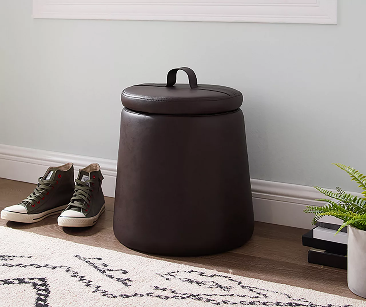 Jenna Faux Leather Tapered Storage Accent Stool - Image 5