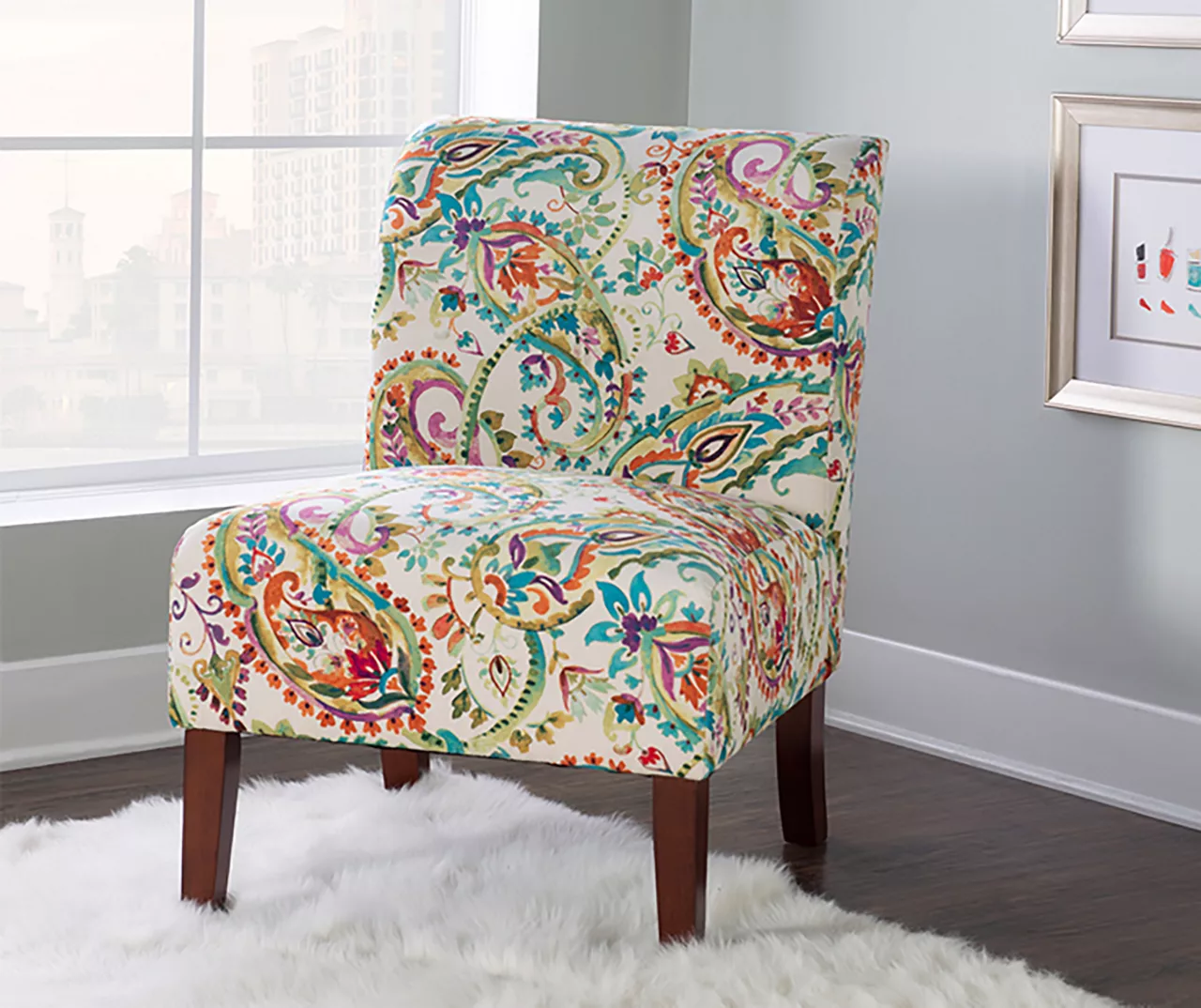 Danna Multicolor Upholstered Paisley Curved Back Slipper Chair - Image 6