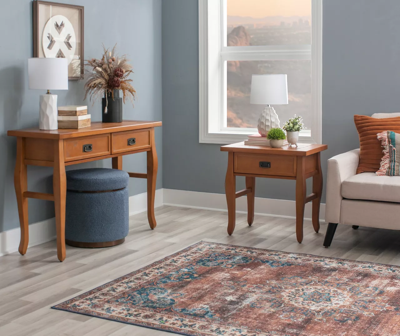 Denver Antique Pine 1-Drawer Curved Leg End Table - Image 4