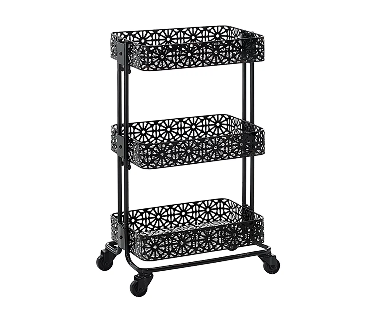 Mabry Black 3-Tier Pierced Floral Rolling Cart