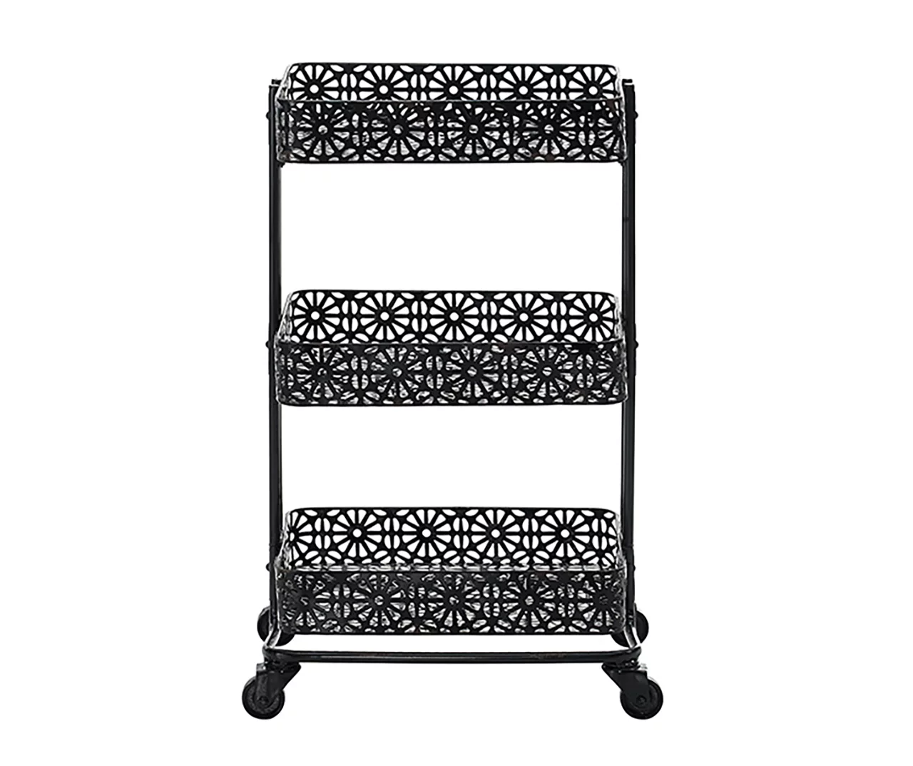 Mabry Black 3-Tier Pierced Floral Rolling Cart - Image 2