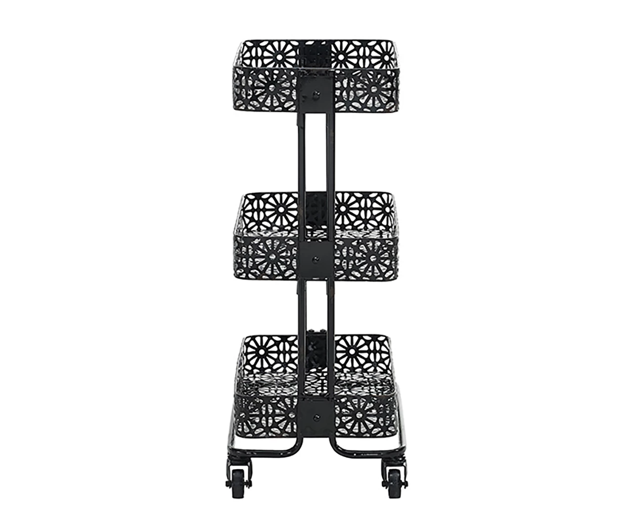 Mabry Black 3-Tier Pierced Floral Rolling Cart - Image 3