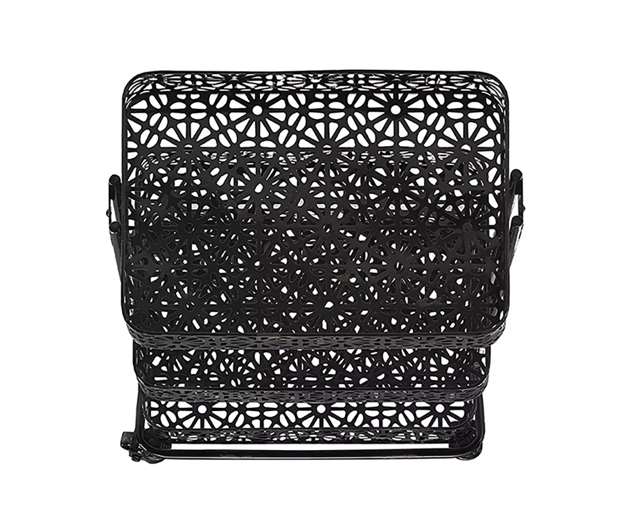 Mabry Black 3-Tier Pierced Floral Rolling Cart - Image 4