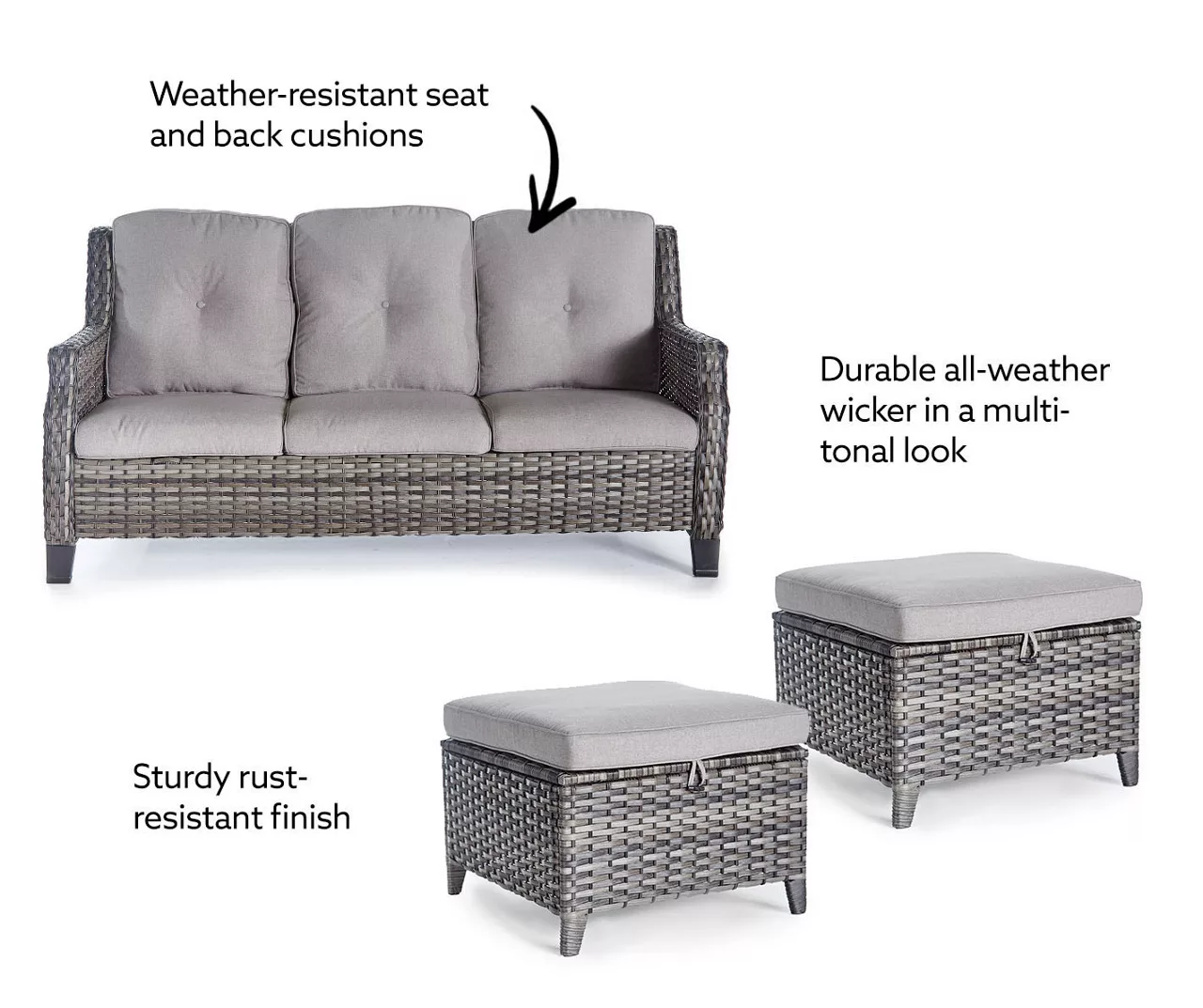 Real Living Rockbridge All-Weather Wicker Cushioned Patio Sofa & Ottoman Set - Image 10
