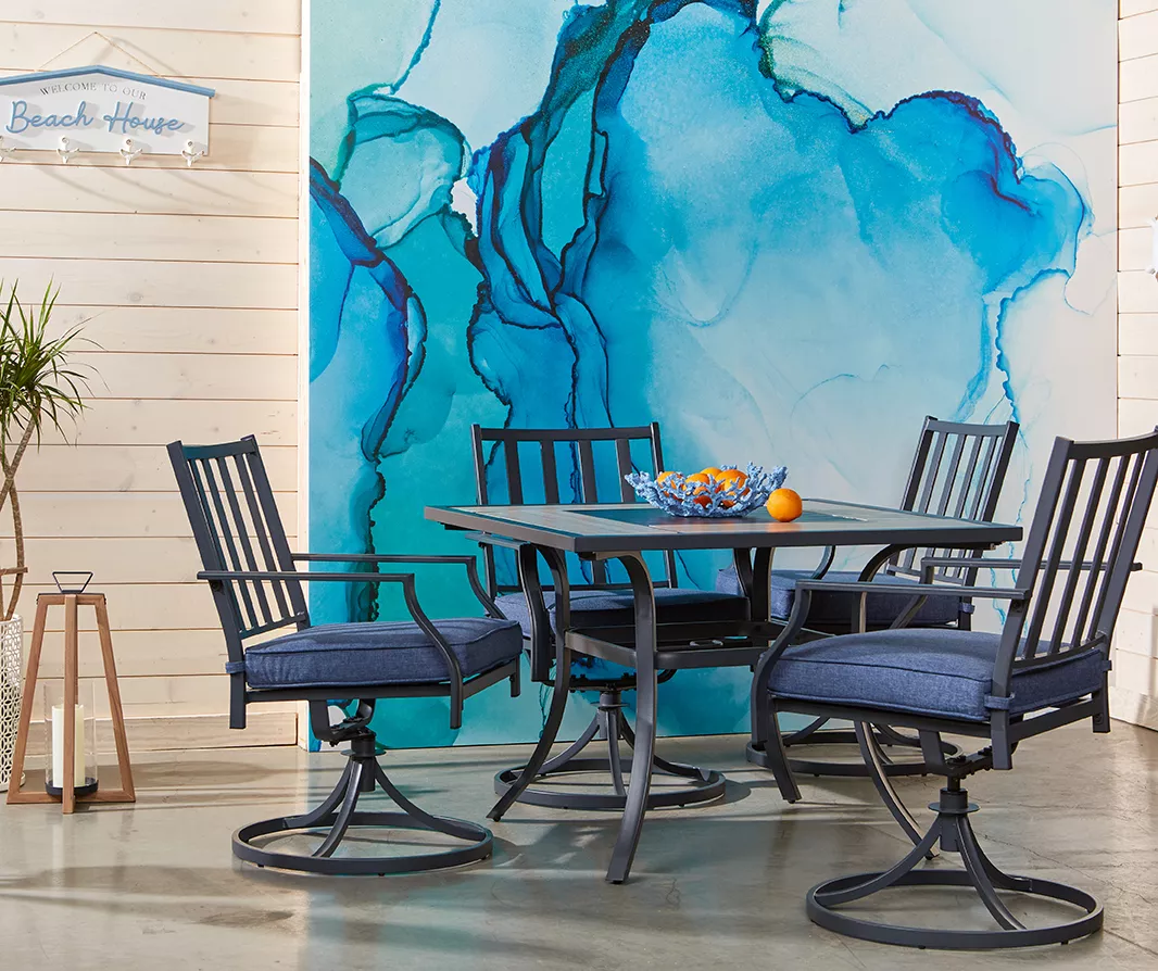 Rome Blue Cushioned Swivel Patio Dining Chairs, 4-Pack - Image 7