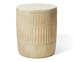 18.5" White Textured Terracotta Look Drum Garden Table