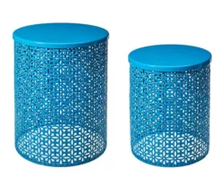 Blue Cutout Pattern 2-Piece Metal Garden Table Set