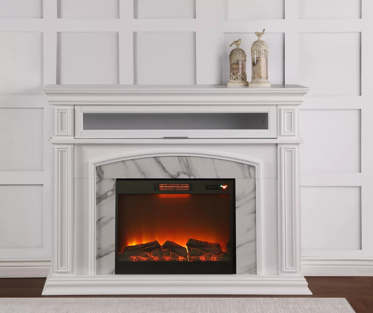 62" Grand White Faux Marble Electric Fireplace - Image 3