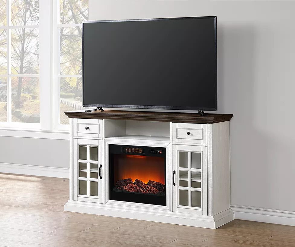 60" White 2-Tone Electric Fireplace Console - Image 4