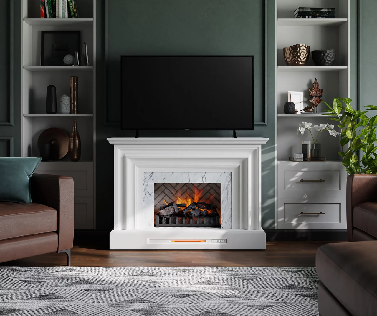53.5" White Marble Petite Grand Electric Fireplace - Image 3