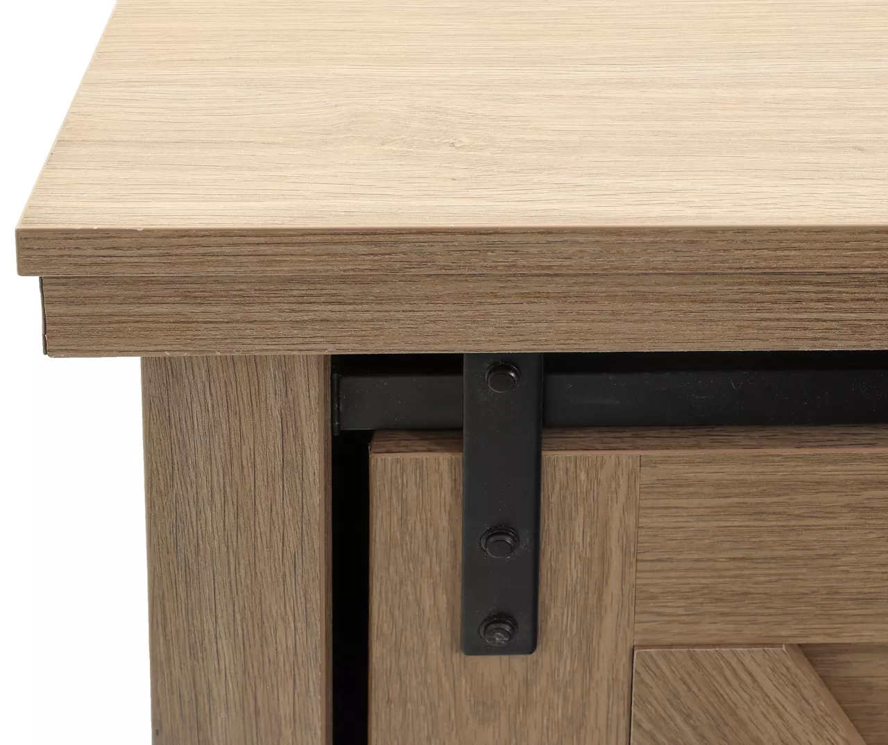 60" Light Brown Oak Barn Door Melamine Electric Fireplace - Image 4