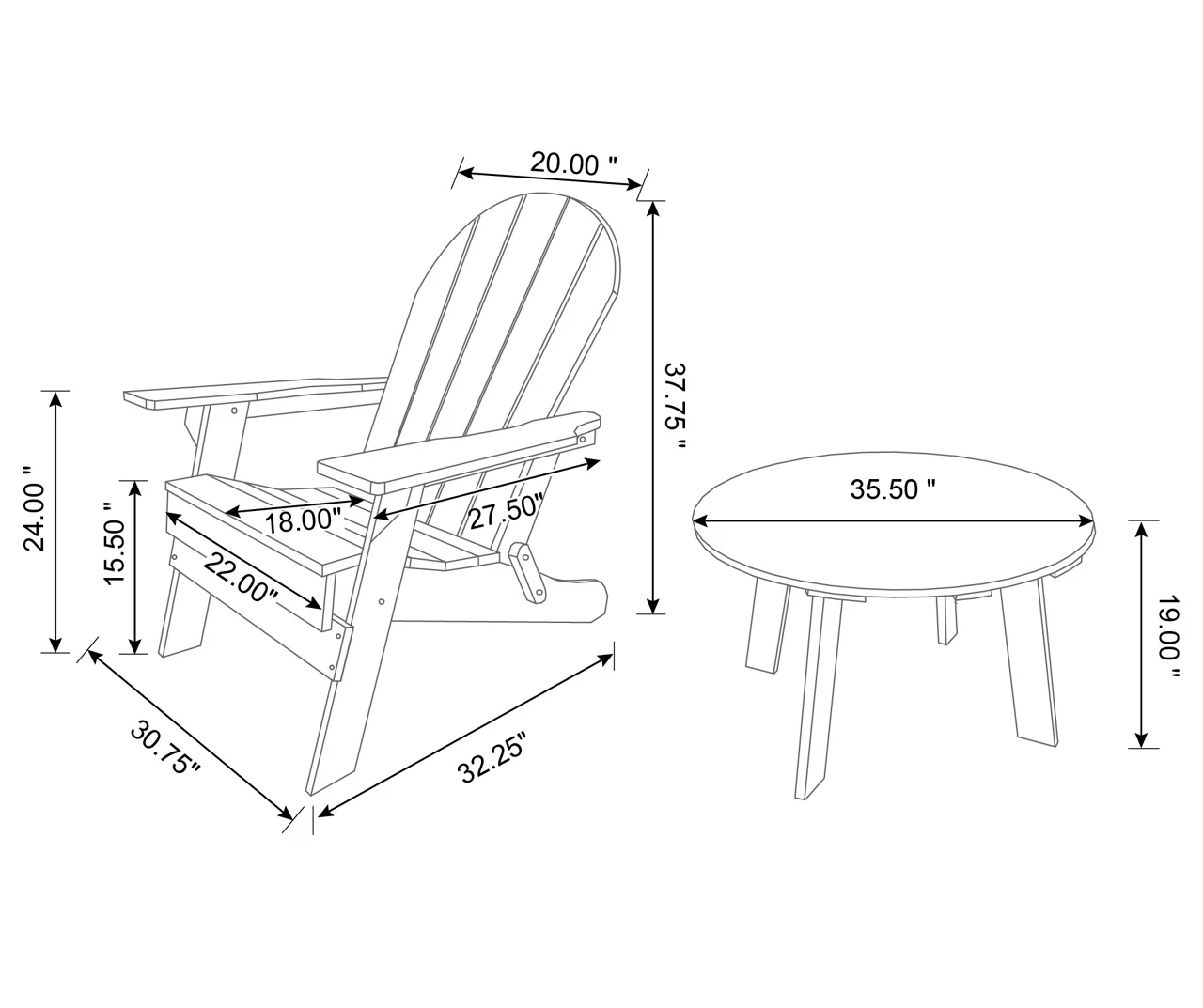 Glitzhome 5-Piece Adirondack Outdoor Folding Chair & Coffee Table Set - Image 12