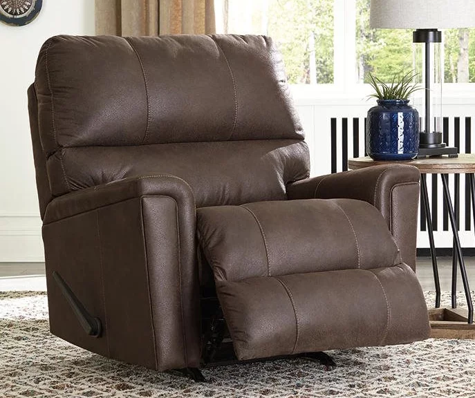 Navi Chestnut Faux Leather Rocker Recliner - Image 3