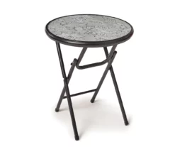 18" Gray Floral Tempered Glass Outdoor Folding Table